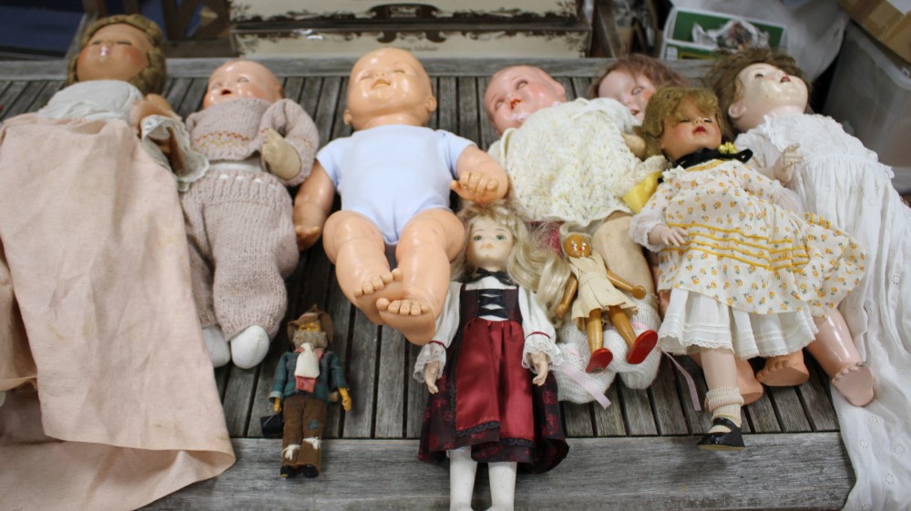 Seven English and German composition head dolls and three souvenir dolls